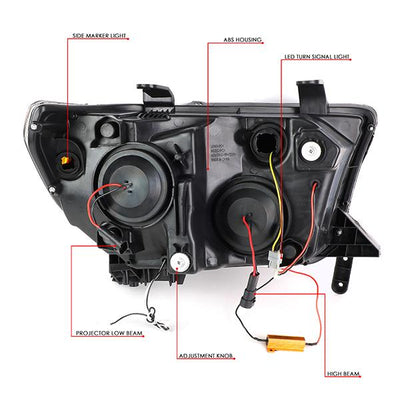 07-13 Toyota Tundra LED DRL+Turn Signal Projector Headlights - Pair - HL-LB-TT07-BK-AM - 10