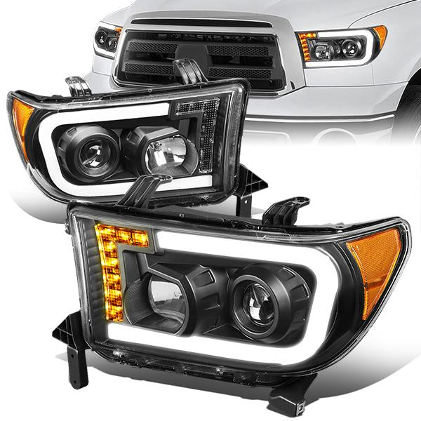 07-13 Toyota Tundra LED DRL+Turn Signal Projector Headlights - Pair - HL-LB-TT07-BK-AM - 1
