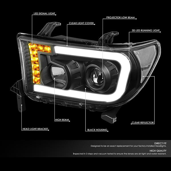 07-13 Toyota Tundra LED DRL+Turn Signal Projector Headlights - Pair - HL-LB-TT07-BK-CL1 - 2