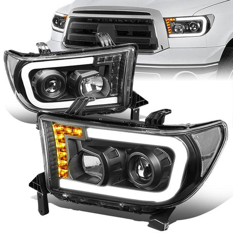 07-13 Toyota Tundra LED DRL+Turn Signal Projector Headlights - Pair - HL-LB-TT07-BK-CL1 - 1