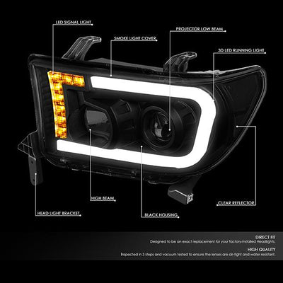 07-13 Toyota Tundra LED DRL+Turn Signal Projector Headlights - Pair - HL-LB-TT07-BK-SM-CL1 - 2
