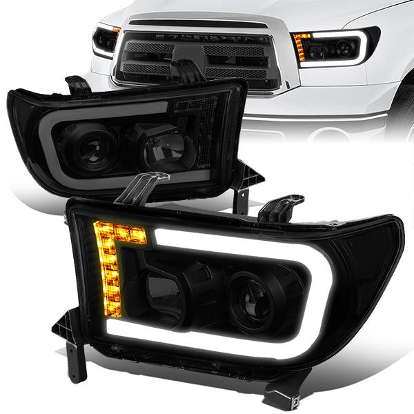 07-13 Toyota Tundra LED DRL+Turn Signal Projector Headlights - Pair - HL-LB-TT07-BK-SM-CL1 - 1