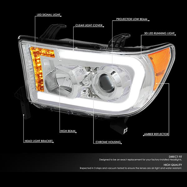 07-13 Toyota Tundra LED DRL+Turn Signal Projector Headlights - Pair - HL-LB-TT07-CH-AM - 2