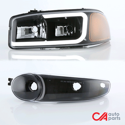 00-06-gmc-yukon-xl-sierra-denali-headlights-led-drl-headlight-bumper-lamps-clear-lens-amber-corner-pair-hl-lb2-dan99-bk-am - 9