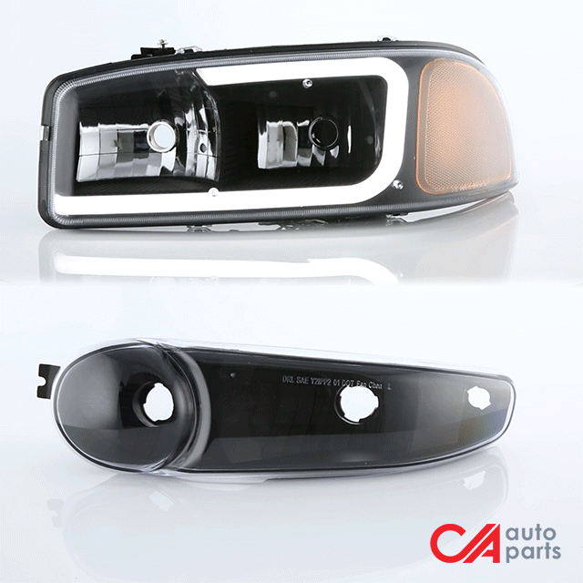 00-06-gmc-yukon-xl-sierra-denali-headlights-led-drl-headlight-bumper-lamps-clear-lens-amber-corner-pair-hl-lb2-dan99-bk-am - 9