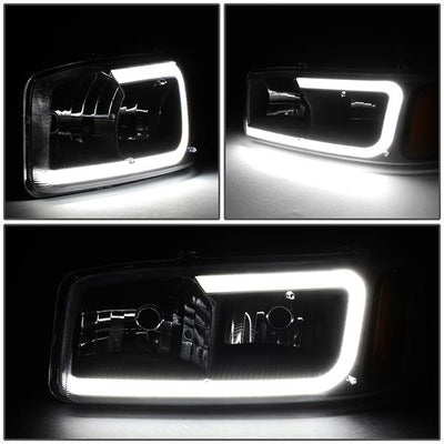 00-06 Gmc Yukon Xl Sierra Denali Headlights - LED DRL Headlight+Bumper Lamps - Smoked Lens - Amber Corner - Pair - 3