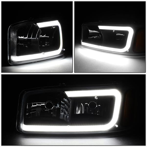 00-06 Gmc Yukon Xl Sierra Denali Headlights - LED DRL Headlight+Bumper Lamps - Smoked Lens - Amber Corner - Pair - 3