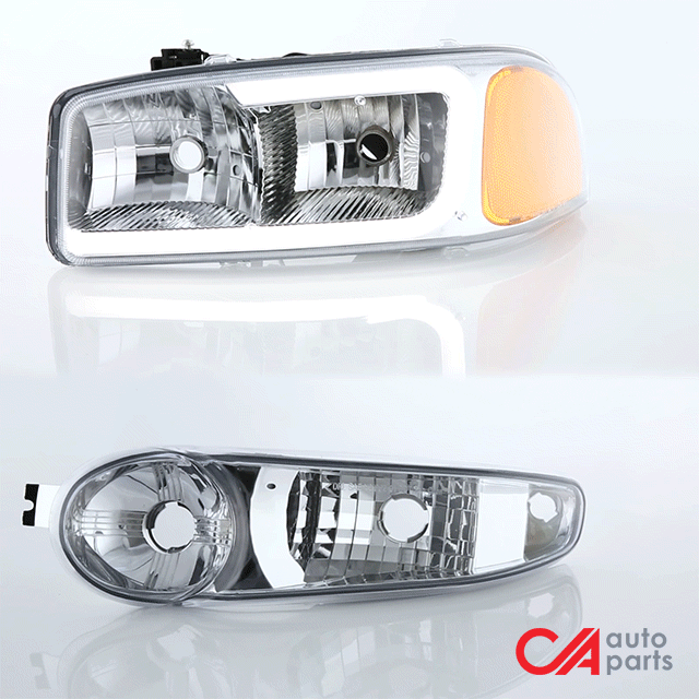 00-06-gmc-yukon-xl-sierra-denali-headlights-led-drl-headlight-bumper-lamps-clear-lens-amber-corner-pair-hl-lb2-dan99-ch-am - 9