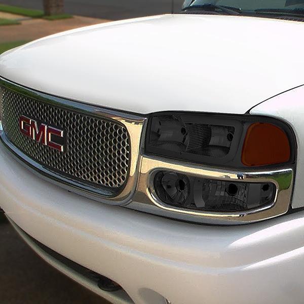 00-06 Gmc Yukon Xl Sierra Denali Headlights - LED DRL Headlight+Bumper Lamps - Smoked Lens - Amber Corner - Pair - 8
