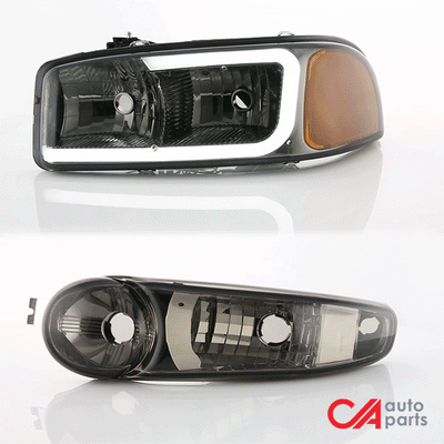 00-06-gmc-yukon-xl-sierra-denali-headlights-led-drl-headlight-bumper-lamps-smoked-lens-amber-corner-pair-hl-lb2-dan99-sm-am - 9
