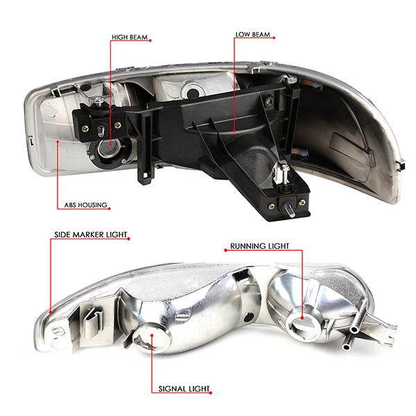 00-06 Gmc Yukon Xl Sierra Denali Headlights - LED DRL Headlight+Bumper Lamps - Smoked Lens - Clear Corner - Pair - 7