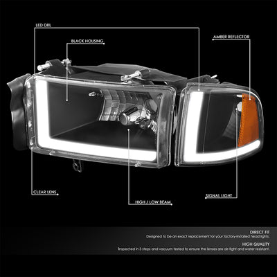94-02-dodge-ram-headlights-led-drl-black-housing-clear-lens-amber-corner-plug-n-play-pair-hl-lb2-dr944-bk-am - 4