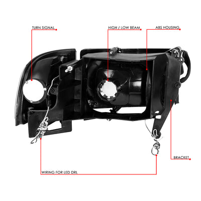 94-02-dodge-ram-headlights-led-drl-black-housing-clear-lens-amber-corner-plug-n-play-pair-hl-lb2-dr944-bk-am - 2