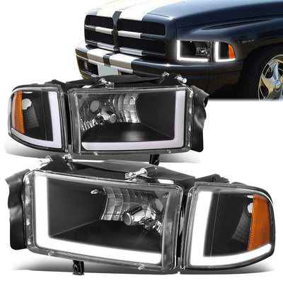 94-02-dodge-ram-headlights-led-drl-black-housing-clear-lens-amber-corner-plug-n-play-pair-hl-lb2-dr944-bk-am - 1