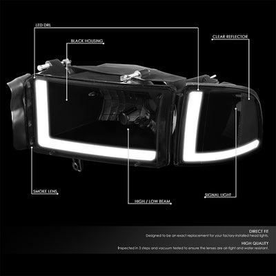 94-02-dodge-ram-headlights-led-drl-smoked-housing-smoked-lens-clear-corner-plug-n-play-pair-hl-lb2-dr944-bk-sm-cl1 - 4