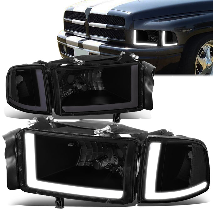 94-02-dodge-ram-headlights-led-drl-smoked-housing-smoked-lens-clear-corner-plug-n-play-pair-hl-lb2-dr944-bk-sm-cl1 - 1