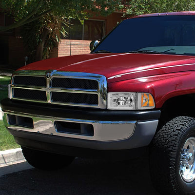 D-Motoring - 94-02 Dodge Ram Headlights - LED DRL - Chrome Housing - Clear Lens - Amber Corner - Plug-n-Play - Pair - 7