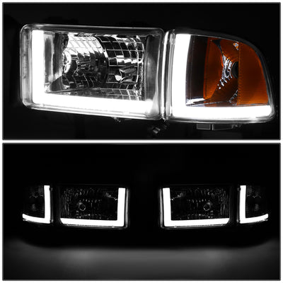 D-Motoring - 94-02 Dodge Ram Headlights - LED DRL - Chrome Housing - Clear Lens - Amber Corner - Plug-n-Play - Pair - 3