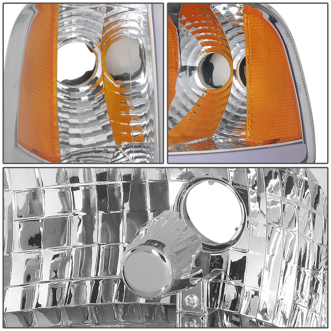 D-Motoring - 94-02 Dodge Ram Headlights - LED DRL - Chrome Housing - Clear Lens - Amber Corner - Plug-n-Play - Pair - 4
