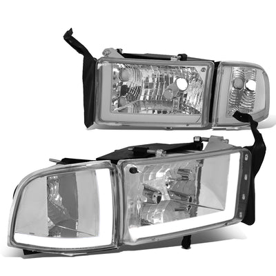 94-02 Dodge Ram Headlights - LED DRL - Chrome Housing - Clear Lens - Clear Corner - Plug-n-Play - Pair