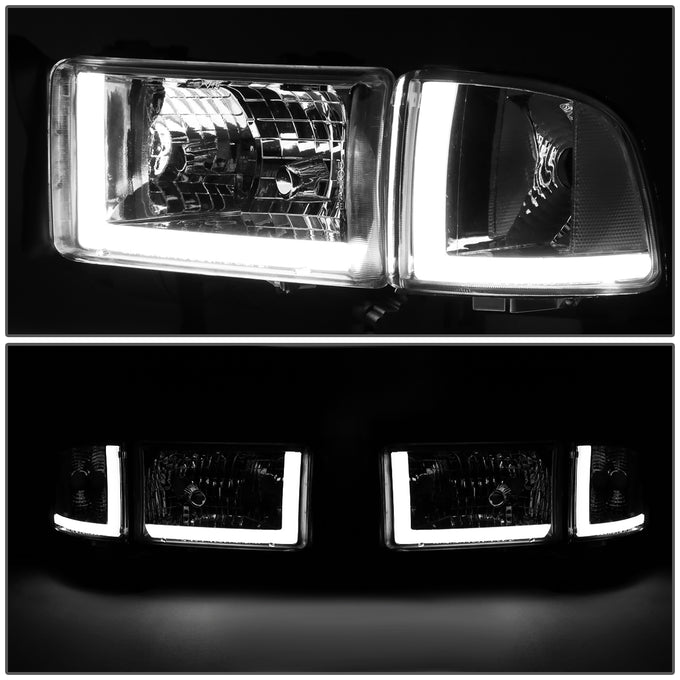 D-Motoring - 94-02 Dodge Ram Headlights - LED DRL - Chrome Housing - Clear Lens - Clear Corner - Plug-n-Play - Pair - 3