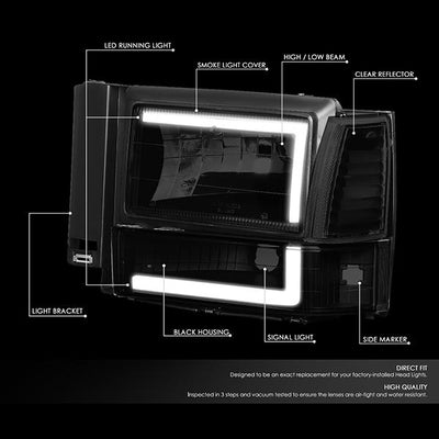 led-drl-91-94-ford-explorer-headlights-bumper-corner-lamps-tinted-housing-hl-lb2-fexp91-bk-sm-cl1 - 2