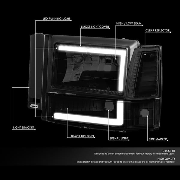 led-drl-91-94-ford-explorer-headlights-bumper-corner-lamps-tinted-housing-hl-lb2-fexp91-bk-sm-cl1 - 2