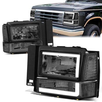 led-drl-91-94-ford-explorer-headlights-bumper-corner-lamps-smoked-lens-hl-lb2-fexp91-sm-cl1 - 1
