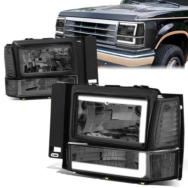 led-drl-91-94-ford-explorer-headlights-bumper-corner-lamps-smoked-lens-hl-lb2-fexp91-sm-cl1 - 1