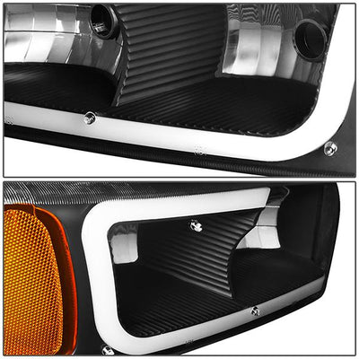 99-07 Sierra/Yukon Xl Headlights - LED DRL Headlight+Turn Signal Bumper Lamp - Clear Lens - Amber Croner - Plug-n-Play - Pair - 4