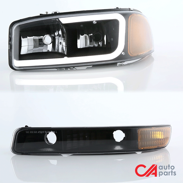 99-07-sierra-yukon-xl-headlights-led-drl-headlight-turn-signal-bumper-lamp-clear-lens-amber-croner-plug-n-play-pair-hl-lb2-sierra99-bk-am - 9