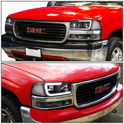 99-07 Sierra/Yukon Xl Headlights - LED DRL Headlight+Turn Signal Bumper Lamp - Clear Lens - Clear Croner - Plug-n-Play - Pair - 8