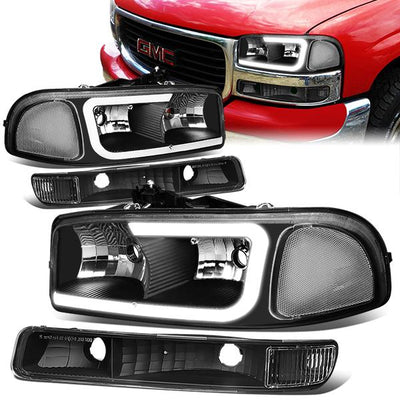 99-07 Sierra/Yukon Xl Headlights - LED DRL Headlight+Turn Signal Bumper Lamp - Clear Lens - Clear Croner - Plug-n-Play - Pair - 1