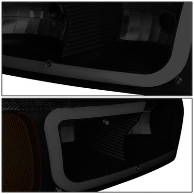 99-07 Sierra/Yukon Xl Headlights - LED DRL Headlight+Turn Signal Bumper Lamp - Smoked Lens - Amber Corner - Pair - 4