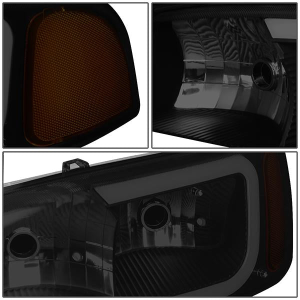 99-07 Sierra/Yukon Xl Headlights - LED DRL Headlight+Turn Signal Bumper Lamp - Smoked Lens - Amber Corner - Pair - 5