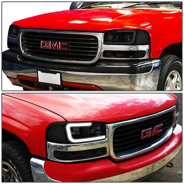 99-07 Sierra/Yukon Xl Headlights - LED DRL Headlight+Turn Signal Bumper Lamp - Smoked Lens - Clear Croner - Plug-n-Play - Pair - 8