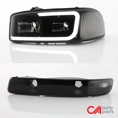 99-07-sierra-yukon-xl-headlights-led-drl-headlight-turn-signal-bumper-lamp-smoked-lens-clear-croner-plug-n-play-pair-hl-lb2-sierra99-bk-sm-cl1 - 9