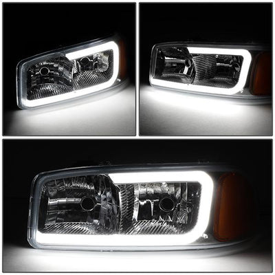 99-07 Sierra/Yukon Xl Headlights - LED DRL Headlight+Turn Signal Bumper Lamp - Clear Lens - Amber Croner - Plug-n-Play - Pair - 3