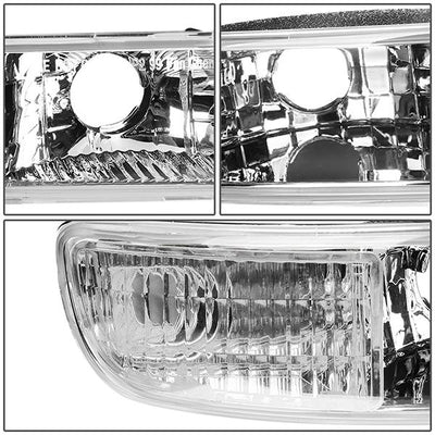 99-07 Sierra/Yukon Xl Headlights - LED DRL Headlight+Turn Signal Bumper Lamp - Clear Lens - Clear Croner - Plug-n-Play - Pair - 6