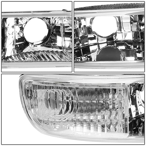 99-07 Sierra/Yukon Xl Headlights - LED DRL Headlight+Turn Signal Bumper Lamp - Clear Lens - Clear Croner - Plug-n-Play - Pair - 6