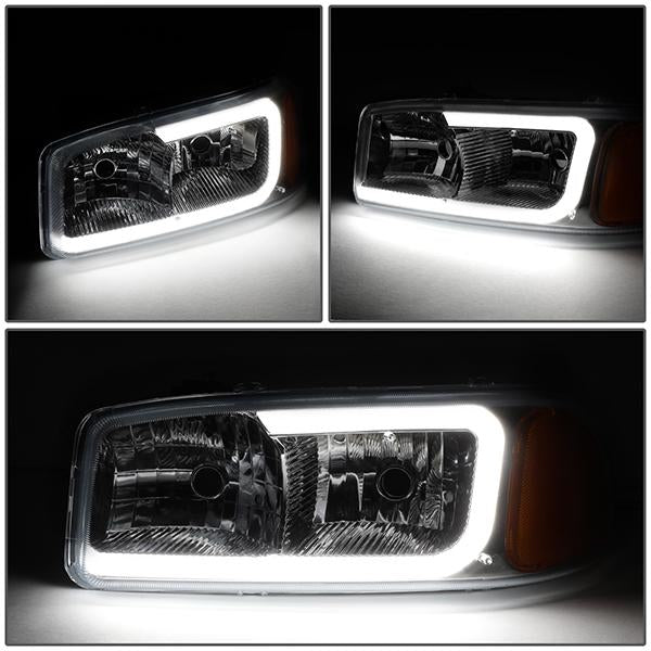 99-07 Sierra/Yukon Xl Headlights - LED DRL Headlight+Turn Signal Bumper Lamp - Smoked Lens - Amber Croner - Plug-n-Play - Pair - 3