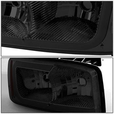 99-07 Sierra/Yukon Xl Headlights - LED DRL Headlight+Turn Signal Bumper Lamp - Smoked Lens - Amber Croner - Plug-n-Play - Pair - 4