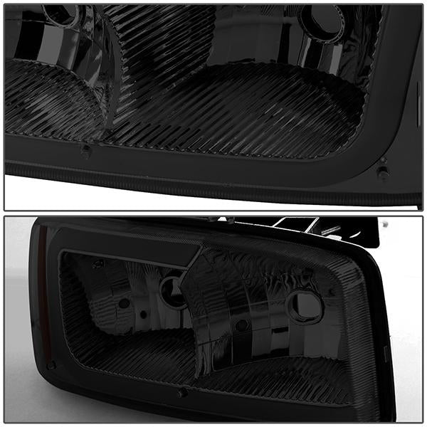 99-07 Sierra/Yukon Xl Headlights - LED DRL Headlight+Turn Signal Bumper Lamp - Smoked Lens - Amber Croner - Plug-n-Play - Pair - 4