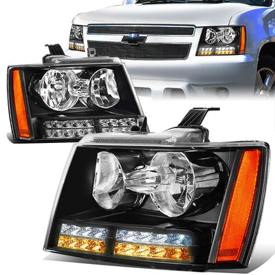 07-14 Tahoe Suburban Headlights - LED DRL+Turn Signal - Clear Lens - Amber Corner - Pair - 1