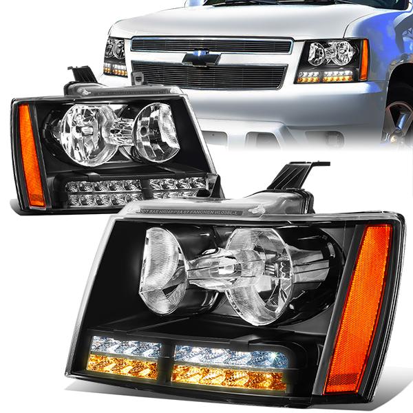 07-14 Tahoe Suburban Headlights - LED DRL+Turn Signal - Clear Lens - Amber Corner - Pair - 1