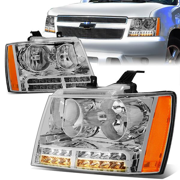 07-14 Tahoe Suburban Headlights - LED DRL+Turn Signal - Clear Lens - Amber Corner - Pair - 1