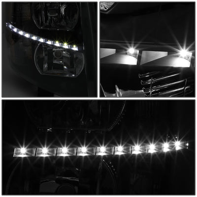 D-Motoring - 07-14 Chevy Silverado Headlights - LED DRL Strip - Clear Lens - Clear Corner - Plug-n-Play - Pair - 3