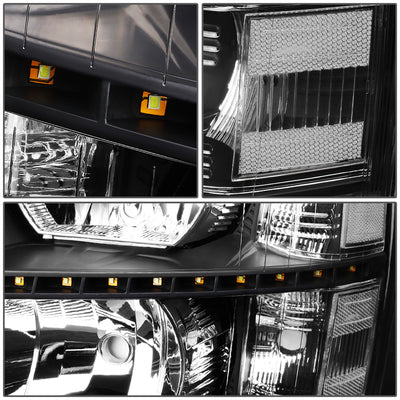 D-Motoring - 07-14 Chevy Silverado Headlights - LED DRL Strip - Clear Lens - Clear Corner - Plug-n-Play - Pair - 4