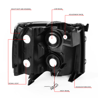 D-Motoring - 07-14 Chevy Silverado Headlights - LED DRL Strip - Clear Lens - Clear Corner - Plug-n-Play - Pair - 6