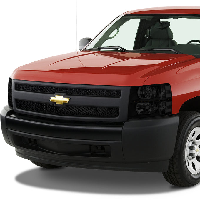 D-Motoring - 07-14 Chevy Silverado Headlights - LED DRL Strip - Smoked Lens - Clear Corner - Plug-n-Play - Pair - 7